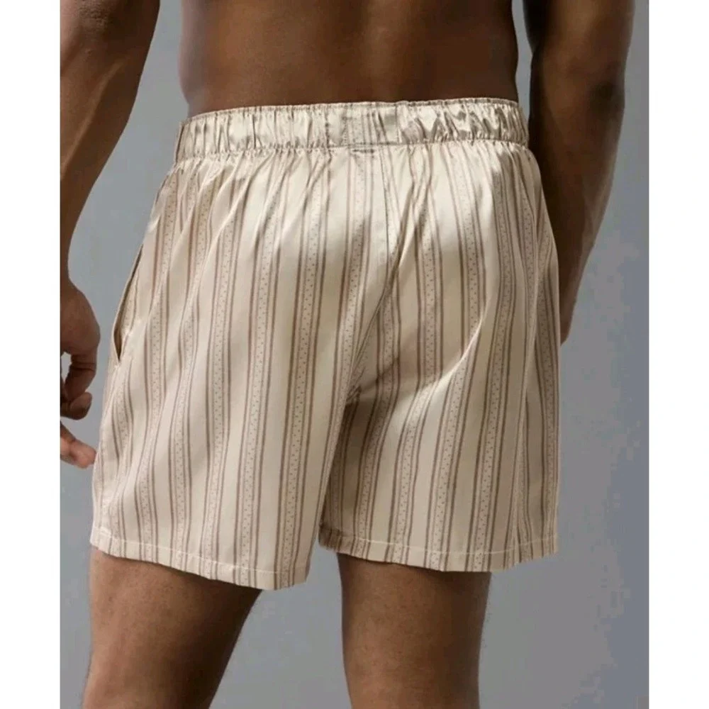 American‎ Eagle Outfitters Men's Striped Khaki Satin Pocket Boxer Short Size  XS